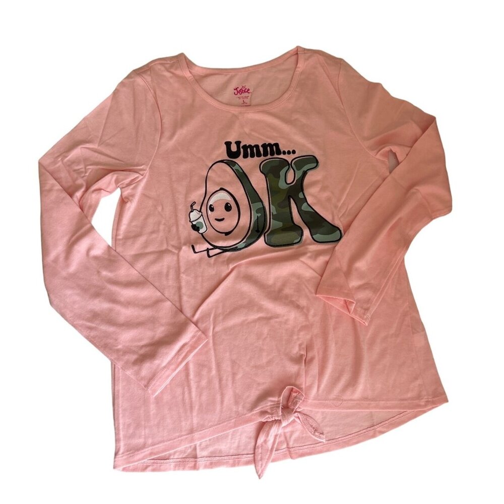 Justice Girls "Umm OK" Angel Peach Long Sleeve Graphic T Shirt  Size L